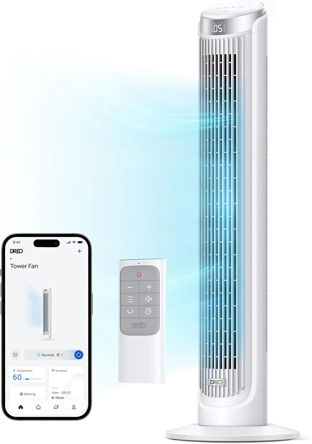 DREO Smart Tower Fan for Bedroom, Standing Fans for Indoors, 90掳 Oscillating, 26ft/s Velocity Quiet Floor Fan with Remote, 12H Timer, Voice Control Fans for Indoors, Compatible with Alexa