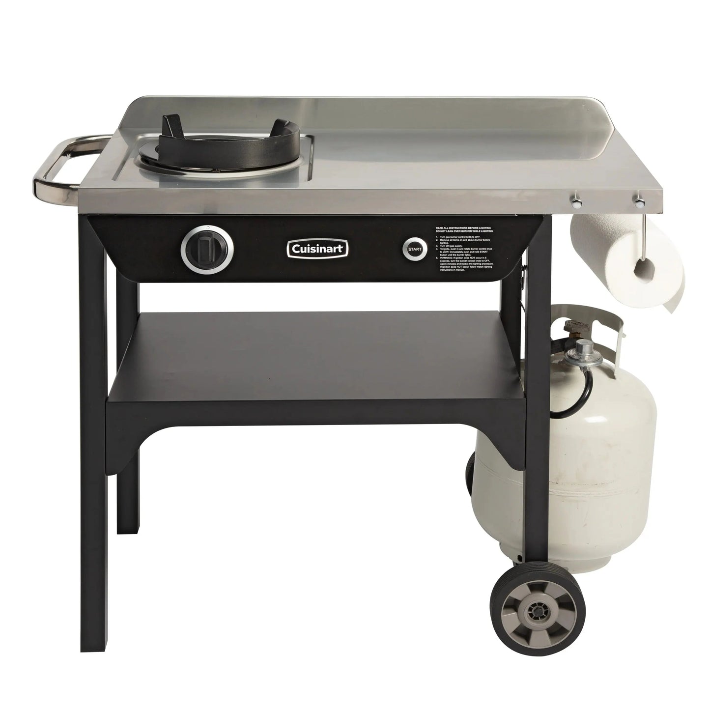 Cuisinart Outdoor Wok Station, 50,000 BTU Propane Outdoor Wok Burner w Prep Table, 14测 Carbon Steel Wok for Stir Fry, Searing, BBQ Black