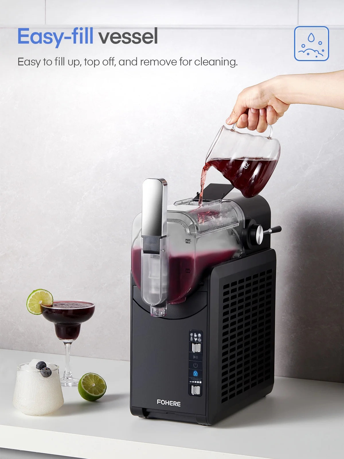 5-in-1 Slushie Machine, No Ice Needed, 15 Min Slushy Machine for Home with Self-Cleaning, Professional Frozen Drink Maker, 5 Preset Programs, Frozen Margaritas, Frapp??s, Milkshakes, and More, FOHERE