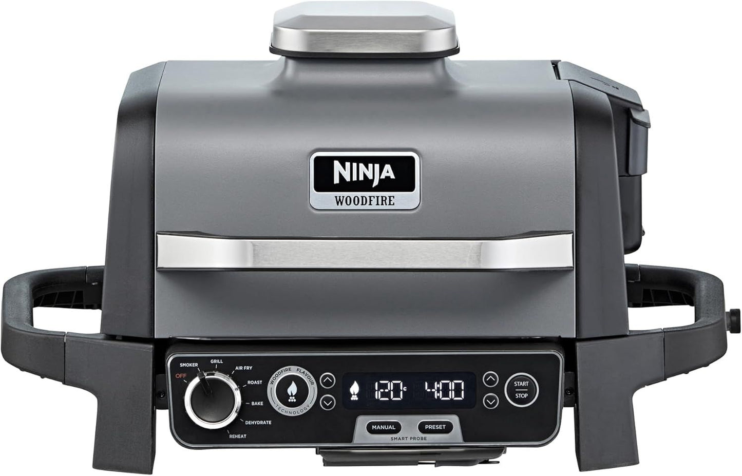 Ninja Woodfire Electric BBQ & Smoker with Air Fryer, Portable Outdoor Grill, Cool Grey