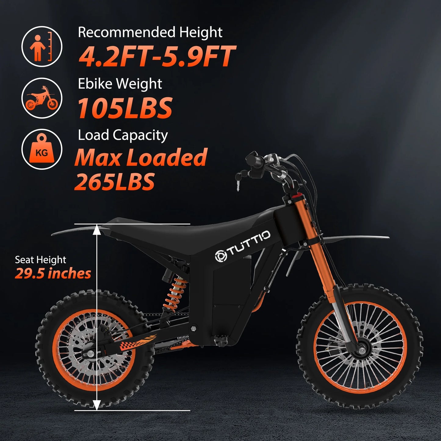 TUTTIO Soleil01 2000W Electric Dirt Bike Adult, 48V 21AH 37MPH, Electric Motorcycle 14"&12"Tire Off-Road Dirt EBikes Full suspension