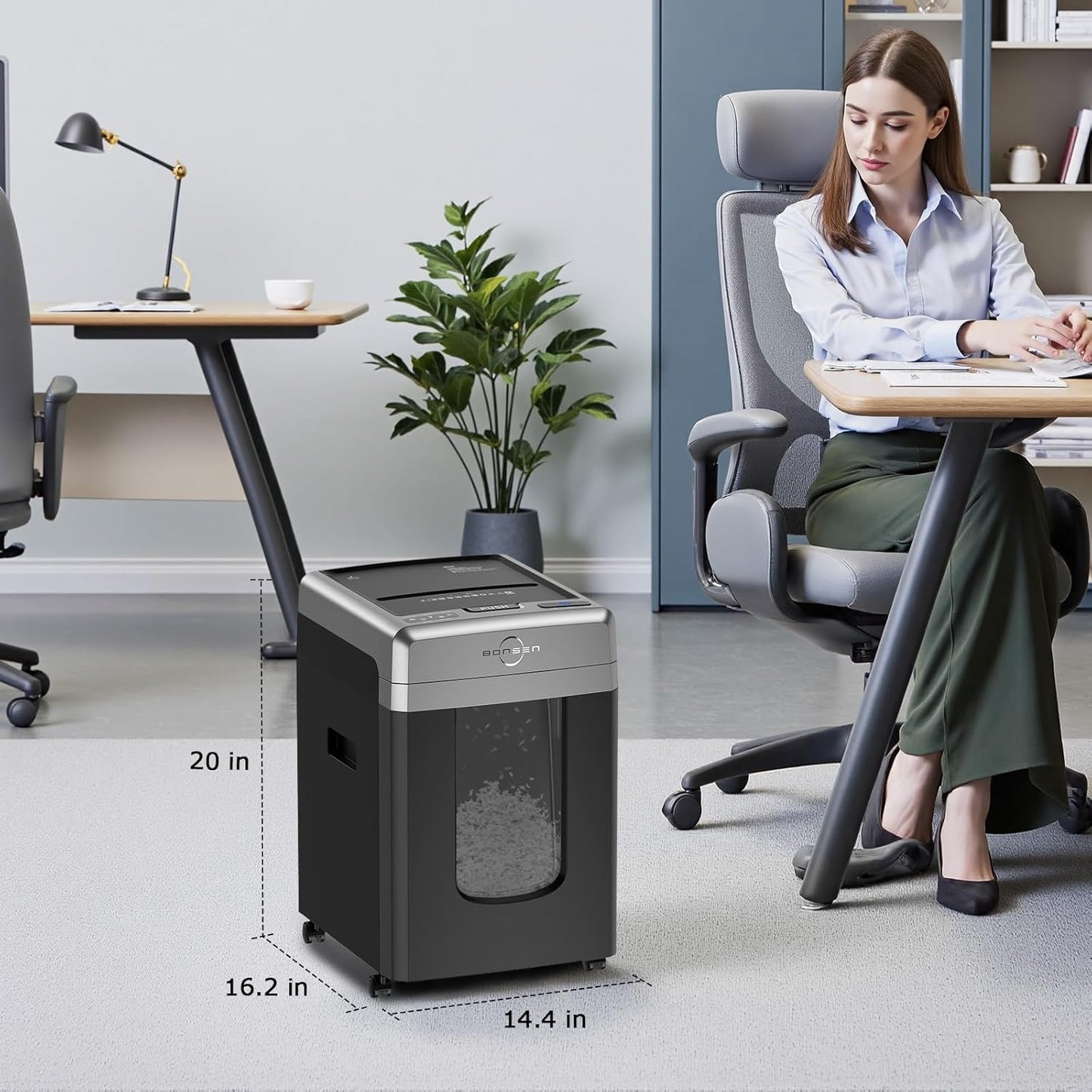 BONSEN 300-Sheet Auto Feed Paper Shredder, 60 Min, P-4, 8.1 Gal, Quiet