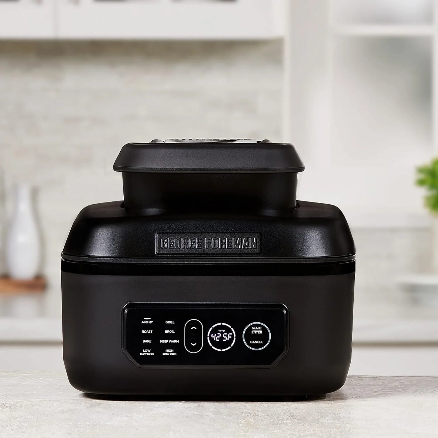 George Foreman Beyond Grill锟?7-in-1 Electric Indoor Grill with Air Fry Technology, MCAFD800D, Black, Large