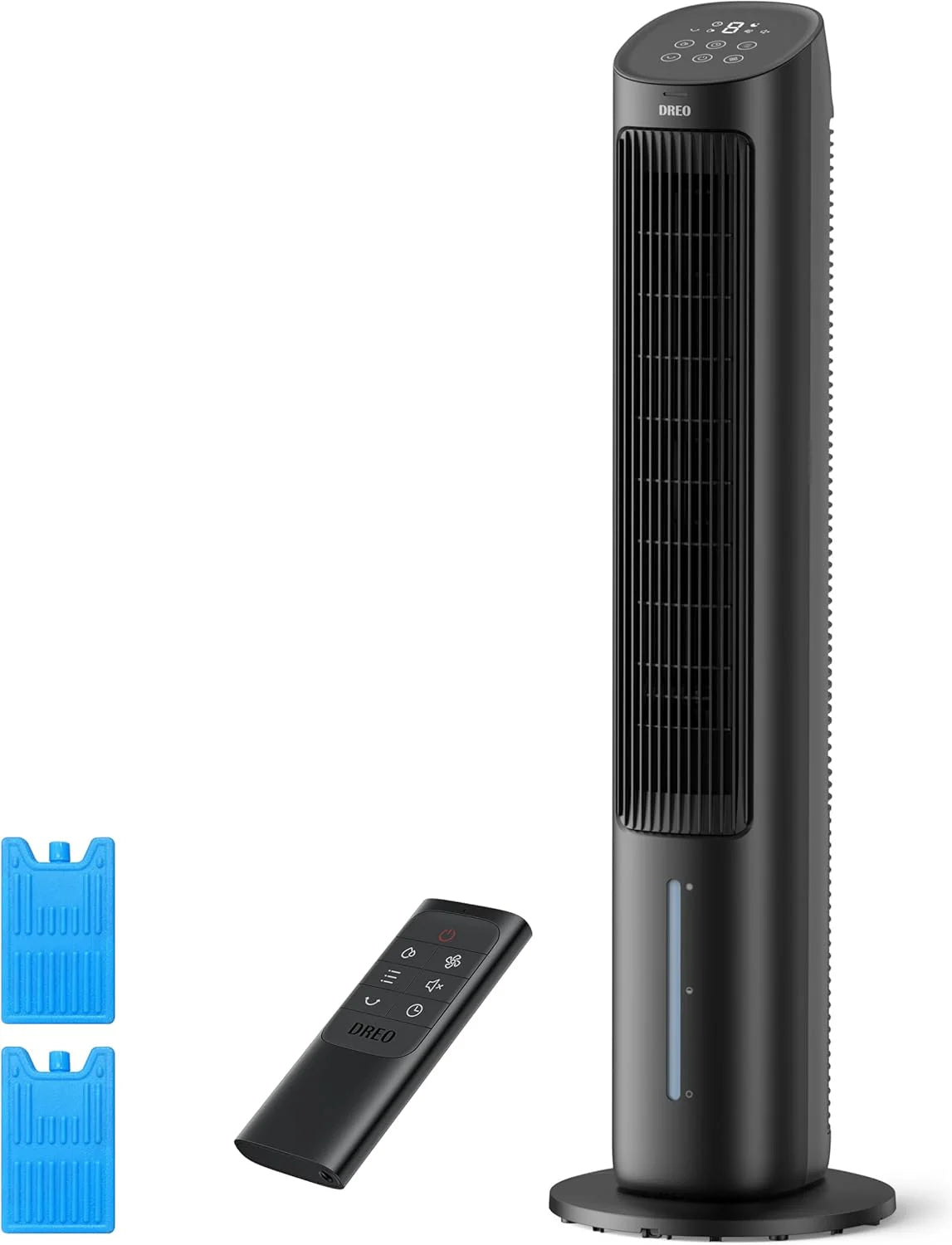 DREO Portable Air Conditioners Fan, 40锟?Standing Fans that Blow Cold Air, Portable AC锟?0掳 Oscillating Evaporative Air Cooler锛Removable Water Tank, Ice Packs, Remote Control, 4 Speeds, 7H Timer, White