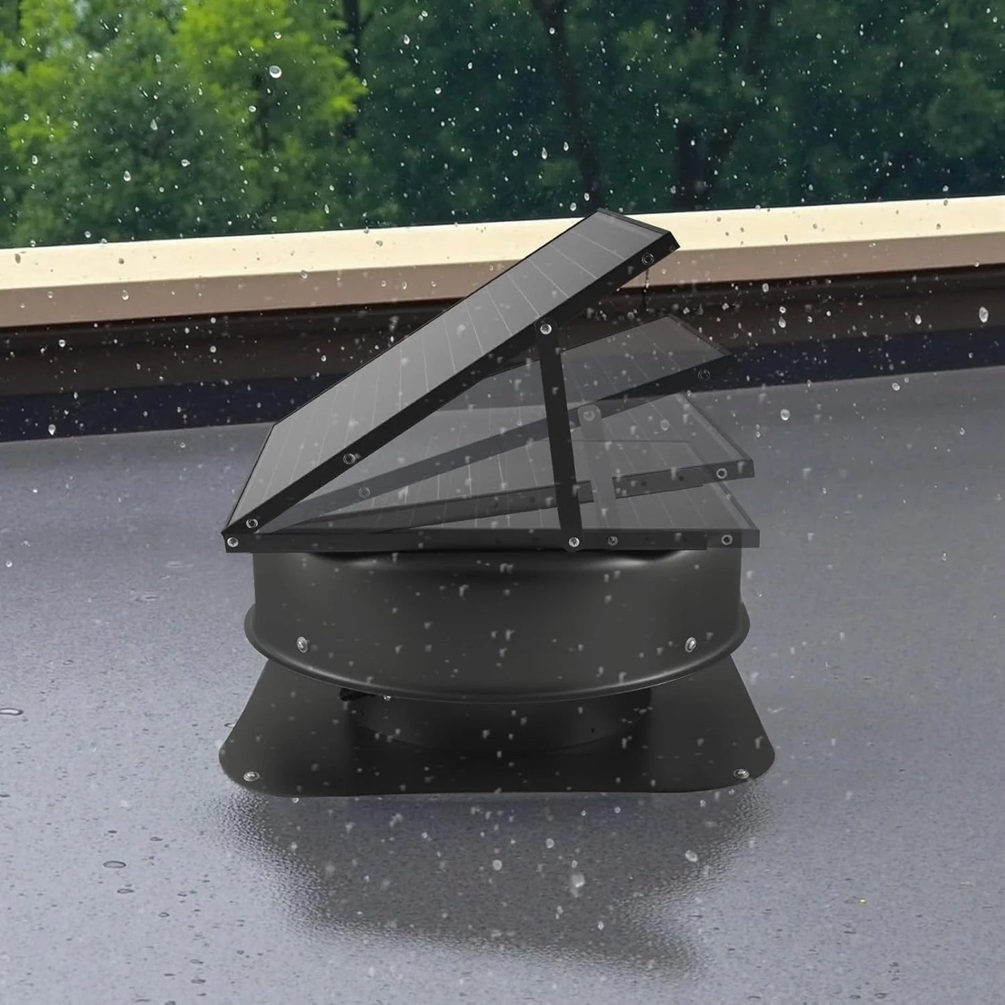 Roof attic exhaust fan, 50-watt intelligent solar roof ventilation fan, equipped with thermostat, remote control, 3000 cubic feet per minute airflow, built-in smoke sensor and automatic stop function (for cooling and dehumidification)