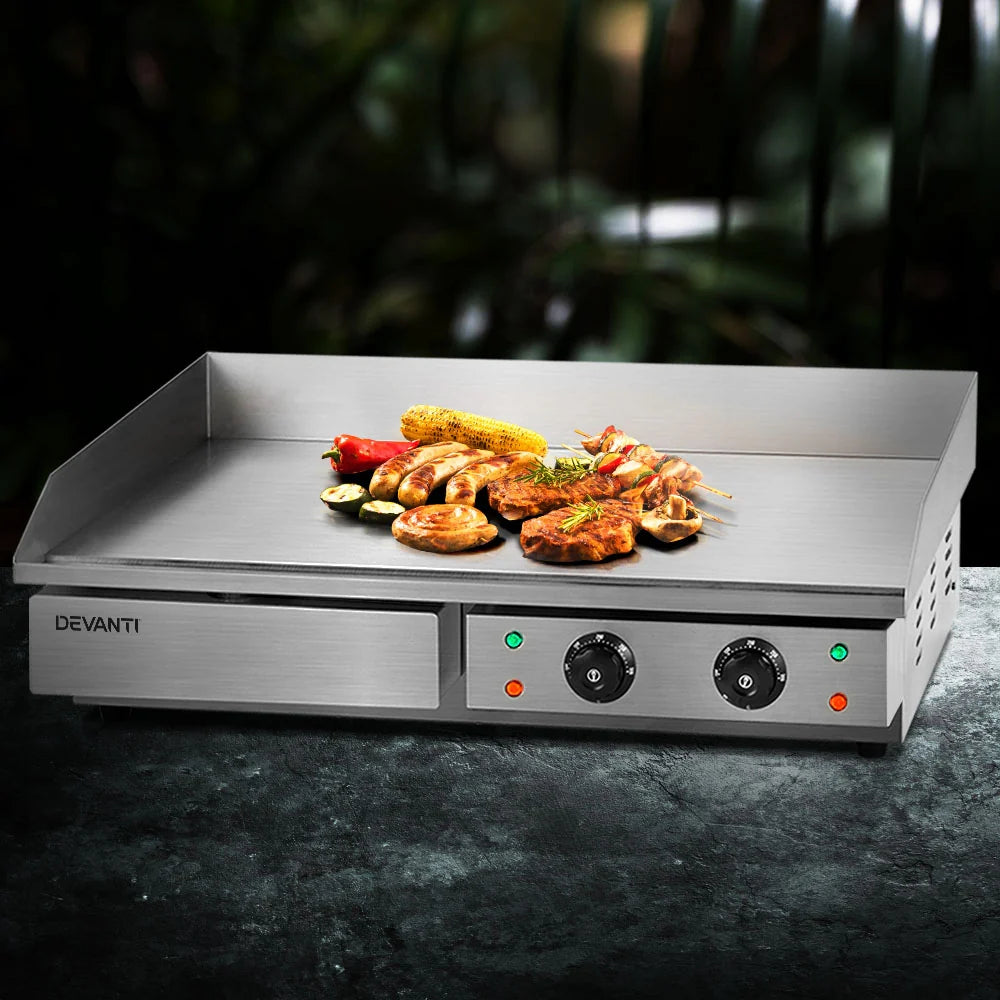 Devanti 73cm Commercial Electric Griddle BBQ Grill Plate 4400W Silver