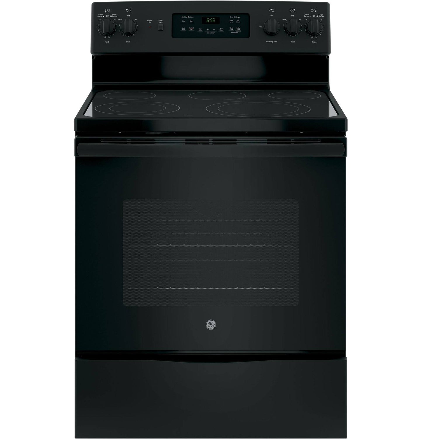 GE 30′′ Freestanding Electric Range, Black – Dual-Element Cooktop, Convection Oven, Self-Cleaning