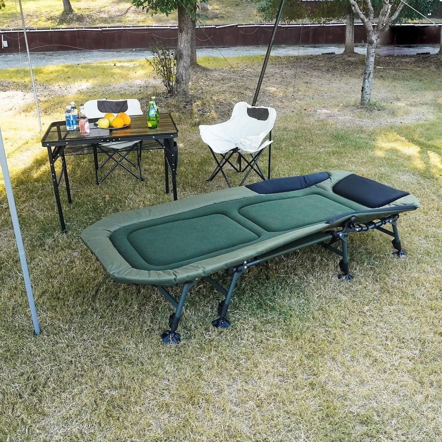 Camping Cots for Adults 330Lbs with Carry Bag, Heavy Duty Folding Bed with Soft Padded Cushion, Portable Military Cot for Hunting, 180 Adjustable Reclining Outdoor Lounger