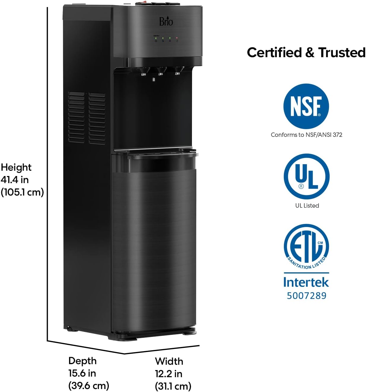 Self Cleaning Bottom Loading Water Cooler Water Dispenser ?Black Stainless Steel - 3 Temperature Settings - Hot, Room & Cold Water