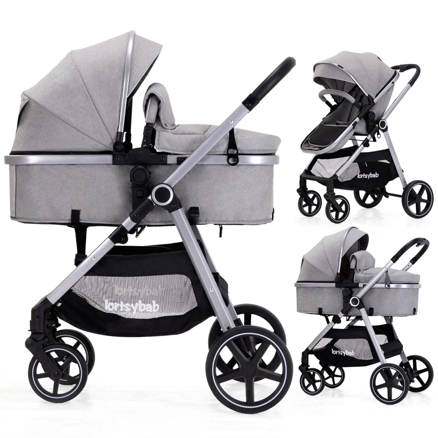 Lortsybab 2-in-1 Baby Stroller Folding Infant Newborn Pram Stroller with Reversible Seat