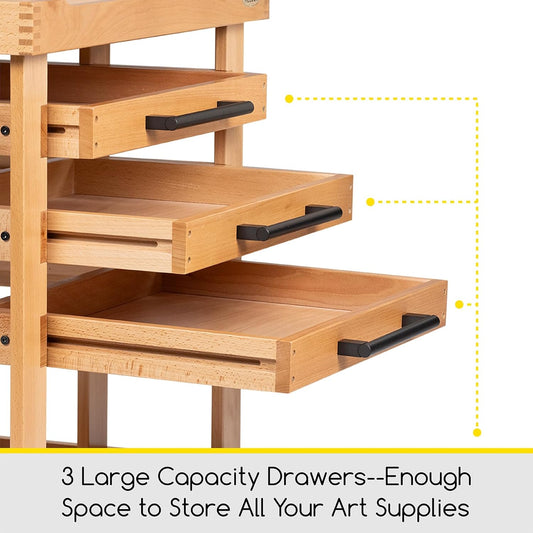 MEEDEN 5-Tier Art Supplies Storage Cart, Beech Wood, 3 Drawers