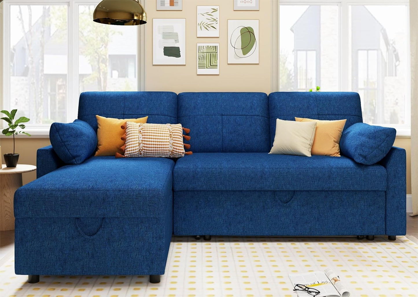 VanAcc Sofa Bed, Sleeper Sofa with Storage Chaise 2 in 1 Pull Out Couch Living Room
