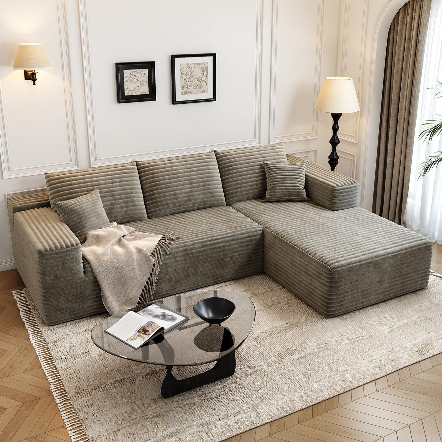 107.5" Cloud Modular Sectional Sofa Couch with L-Shape Chaise,Modern Minimalist Upholstered Couches for Living Room Bedroom,Deep Seat Corner Couch .No Assembly Required (Black,Left Facing Chaise)