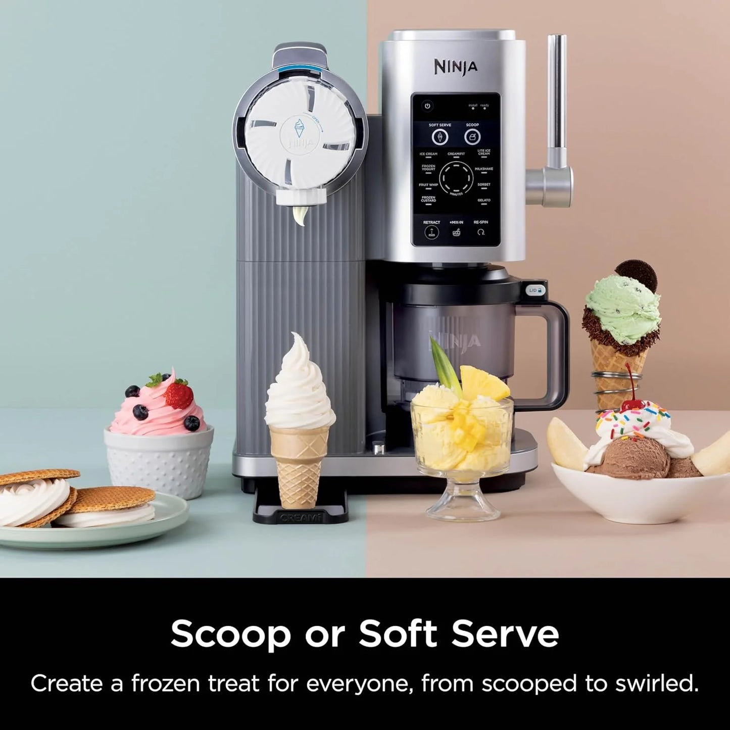 2025 Swirl by CREAMi Ice Cream and Soft Serve Maker, Sorbet, Milkshake, Frozen Yogurt, Low Calories Program & More, 13-in-1, Soft Serve Handle, (2) CREAMi Swirl 16oz Pints, For Kids & ALL ages, NC701