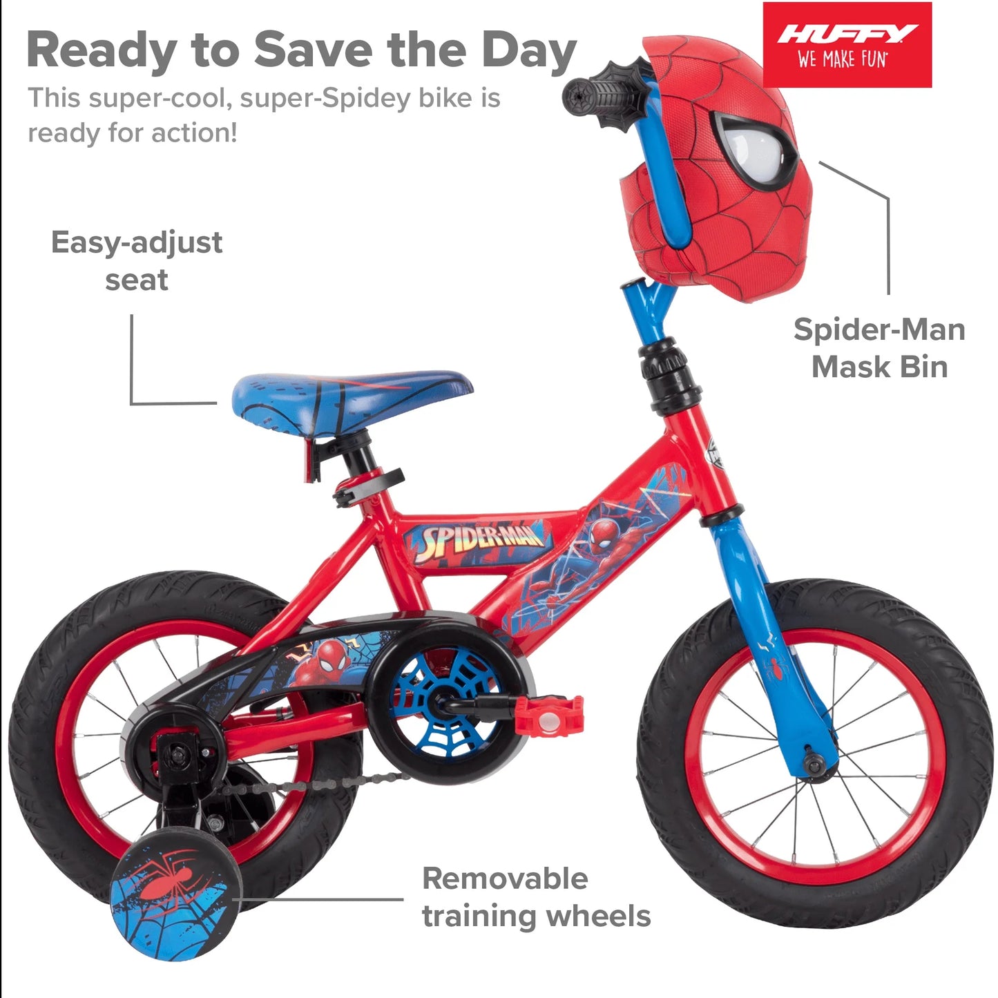 Huffy Marvel Spider-Man 12 children's bicycle with training wheels, steel frame, ages 3-5