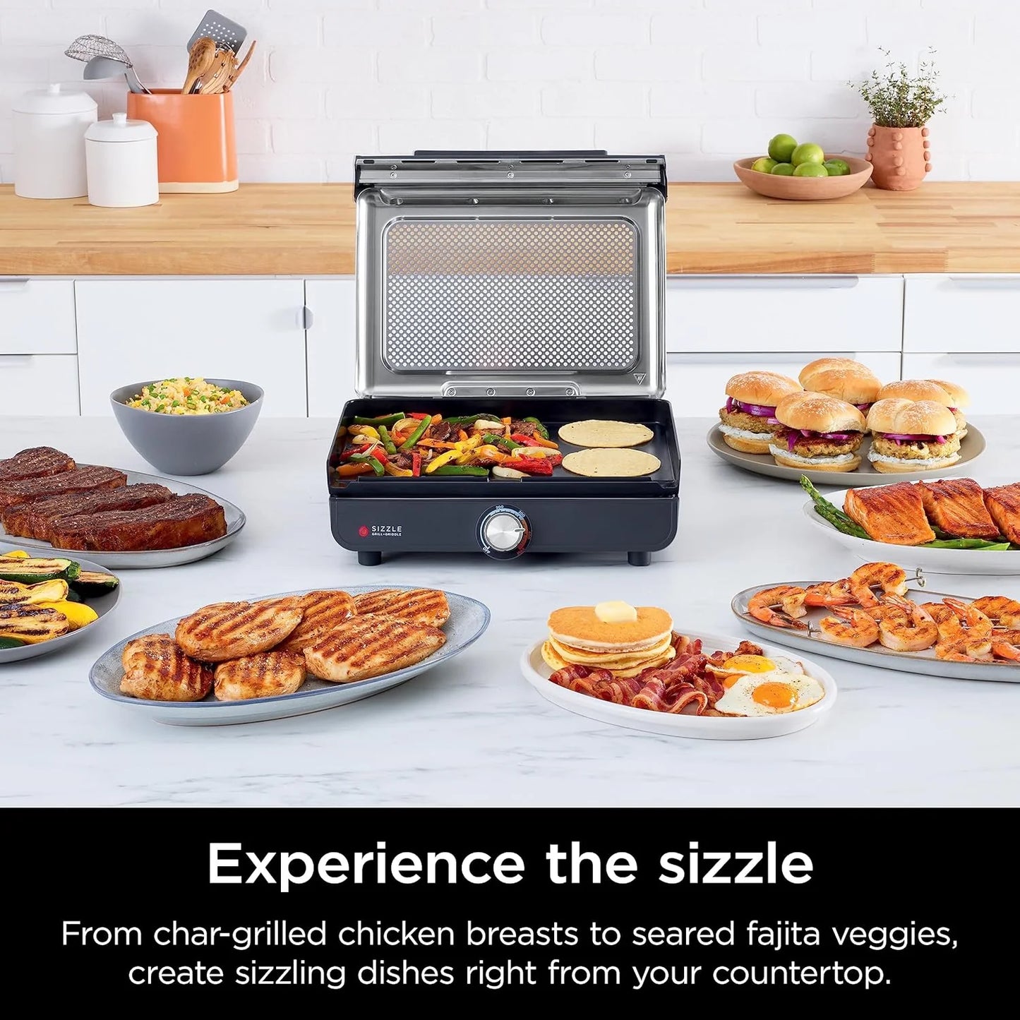 Ninja Griddle and Indoor Grill, 14锟? Electric Grill, For Steak, Burgers, Salmon, Veggies, and More, Pancake Griddle, Nonstick, Dishwasher Safe, 500F, Even Cooking, Silver, GR101