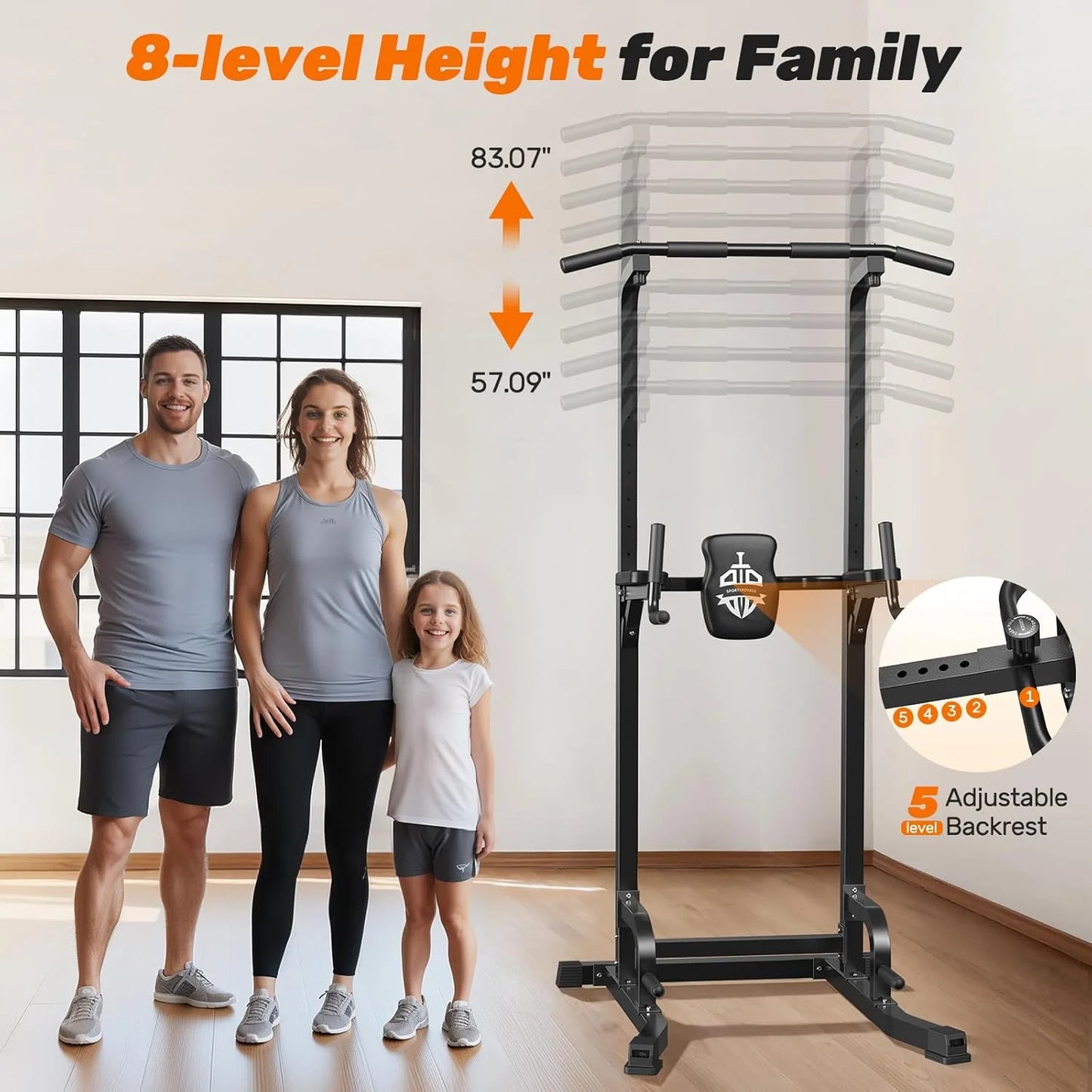 Sportsroyals Power Tower Pulp Up Bar Station, 450 lbs stable suspended immersion tilt station