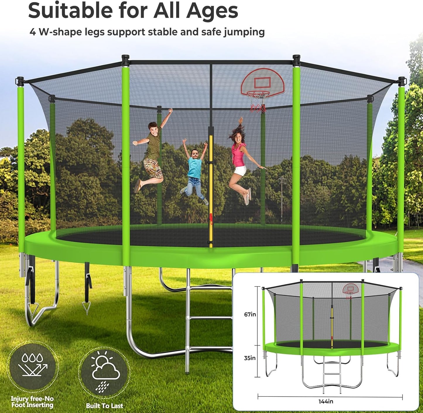 Upgraded 16Ft Trampoline with Basketball Hoop & Net