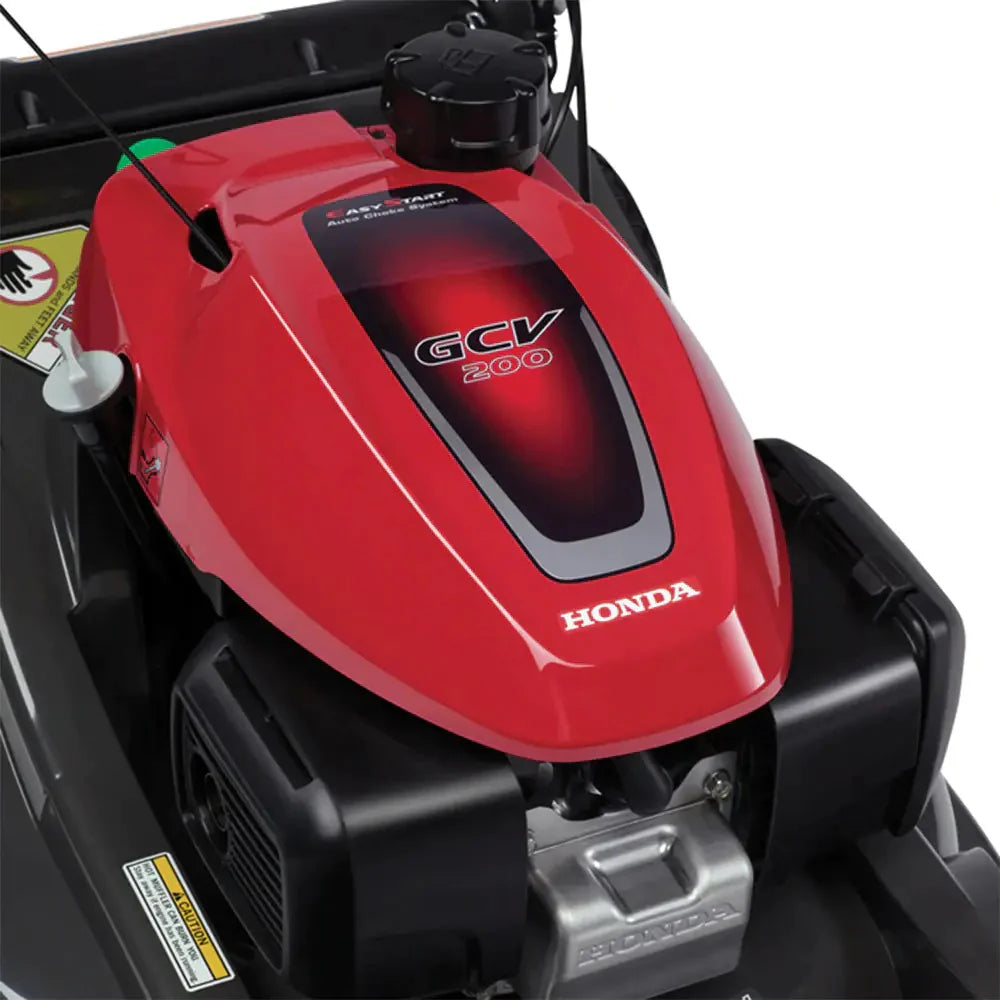 Honda 21-inch Nexite self-propelled mower deck C Versamow 4-in-1 system C hydrostatic drive C electric starter C GCV200 engine with Roto-Stop