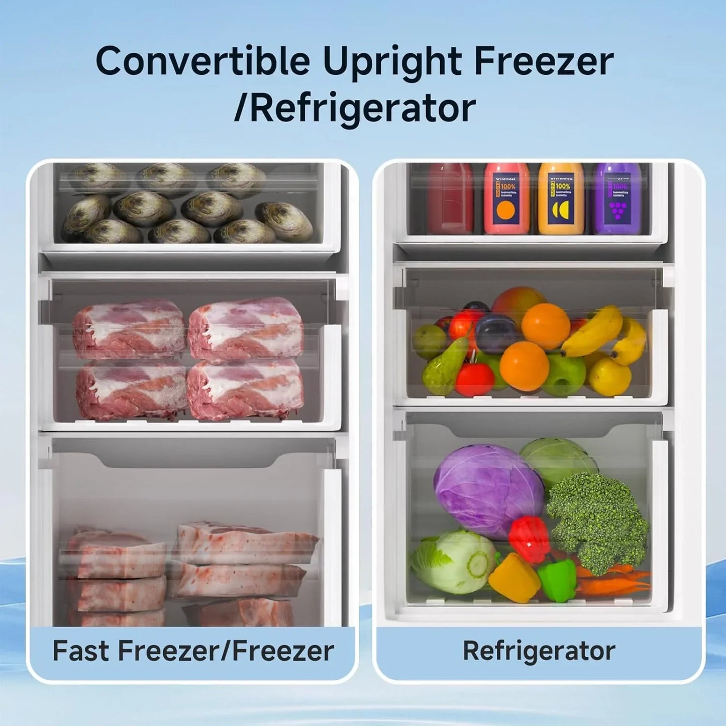 BANGSON Upright Freezer 7.0 Cu.ft Stand Up Freezer Convertible Upright Freezer/Refrigerator