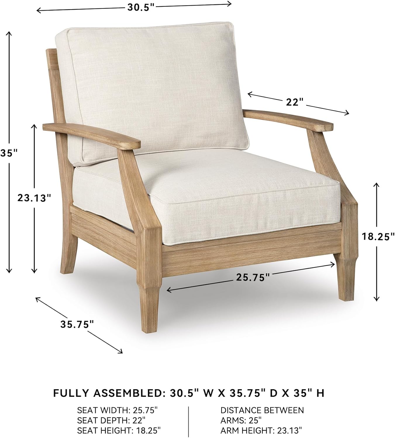 Signature Design by Ashley Clare View Coastal Outdoor Patio Eucalyptus Sofa with Cushions, Beige