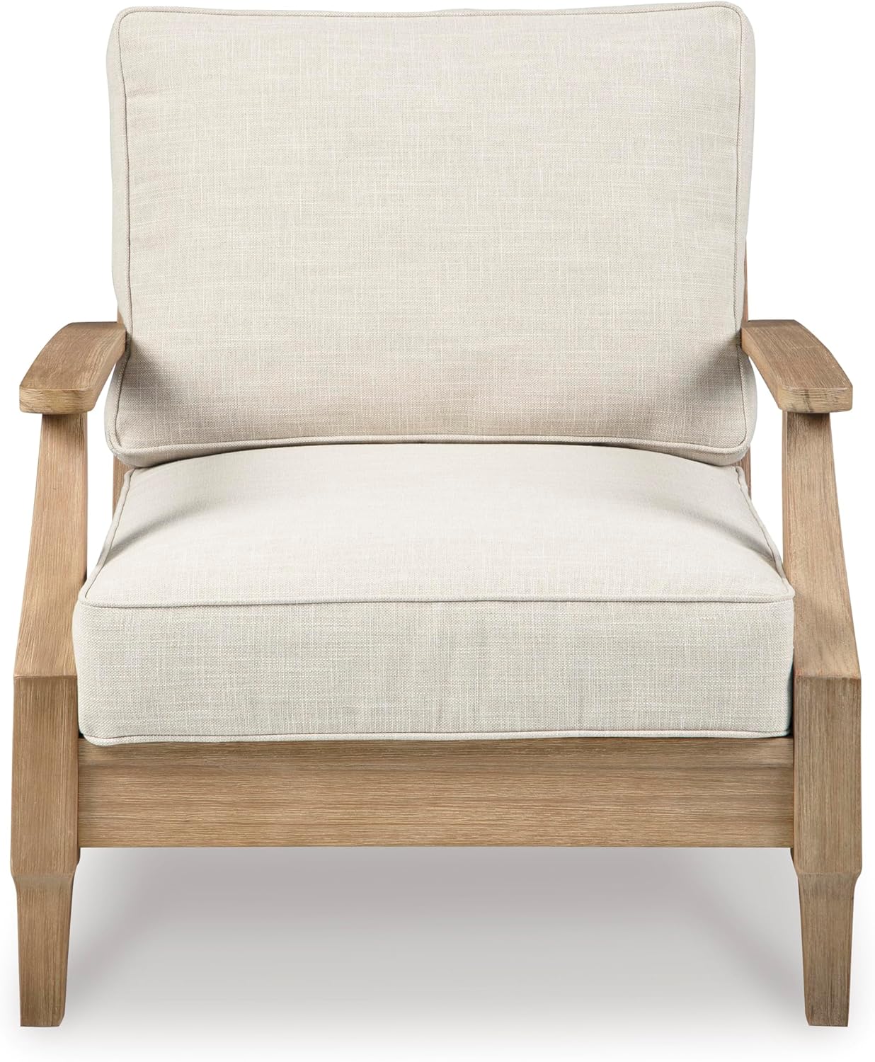 Signature Design by Ashley Clare View Coastal Outdoor Patio Eucalyptus Sofa with Cushions, Beige