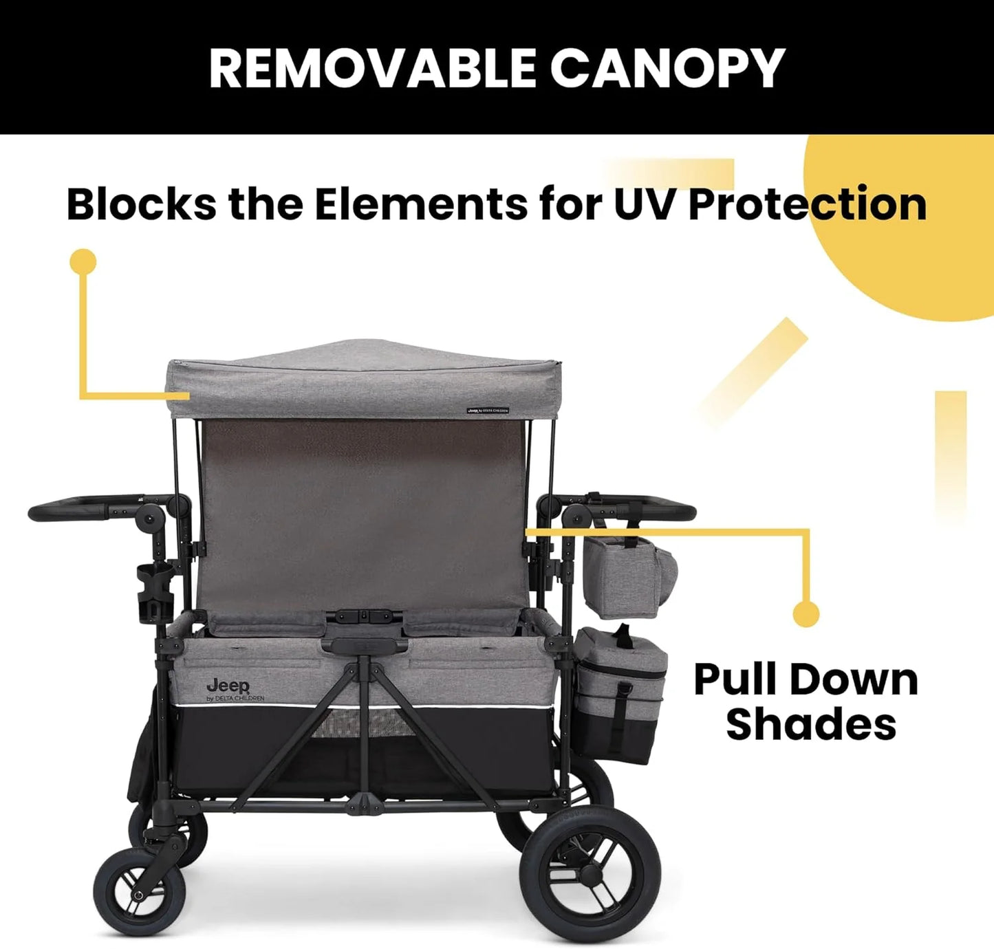 Jeep Wrangler Deluxe 4 Seater Stroller Wagon by Delta Children - Premium Quad Stroller Wagon for 4 Kids