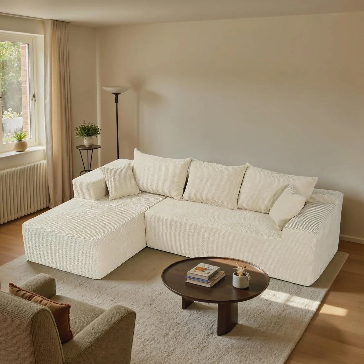 Cloud Sectional Couch with L-Shape Chaise,Modern Modular Sofa with Deep Seat, Upholstered Couches for Living Room Bedroom,No Assembly Required, Beige (Left Facing Chaise)