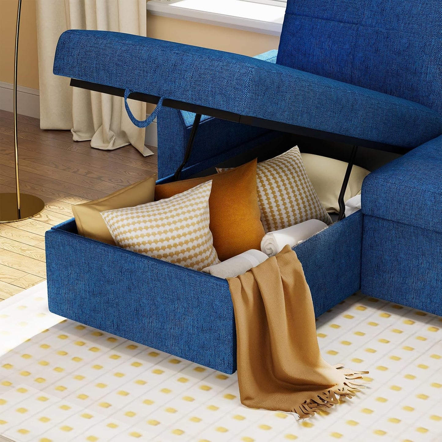 VanAcc Sofa Bed, Sleeper Sofa with Storage Chaise 2 in 1 Pull Out Couch Living Room
