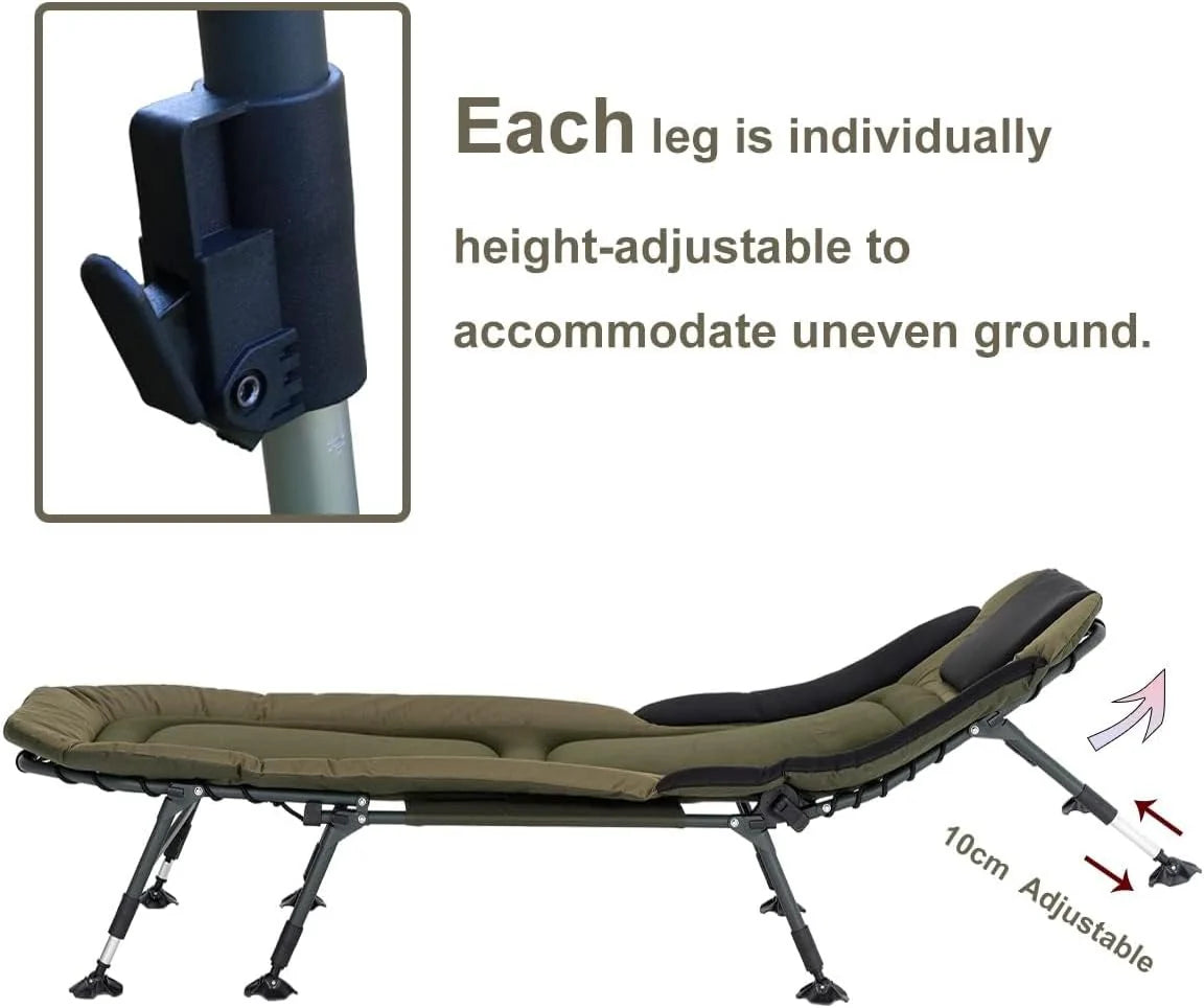 Camping Cots for Adults 330Lbs with Carry Bag, Heavy Duty Folding Bed with Soft Padded Cushion, Portable Military Cot for Hunting, 180 Adjustable Reclining Outdoor Lounger