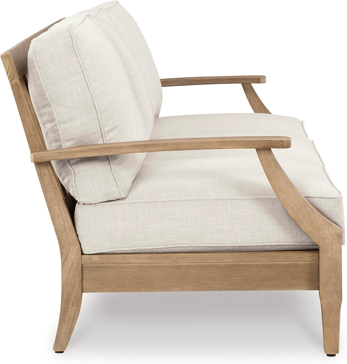Signature Design by Ashley Clare View Coastal Outdoor Patio Eucalyptus Sofa with Cushions, Beige