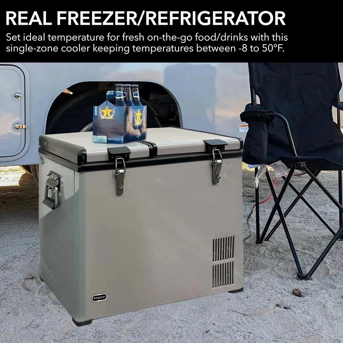 FM-65G 65 Quart Portable Refrigerator and Deep, AC 110V/ DC 12V, Real Chest Freezer for Car, Home, Camping, and RV with-8掳F to 50掳F Temperature Range, Gray, One Size