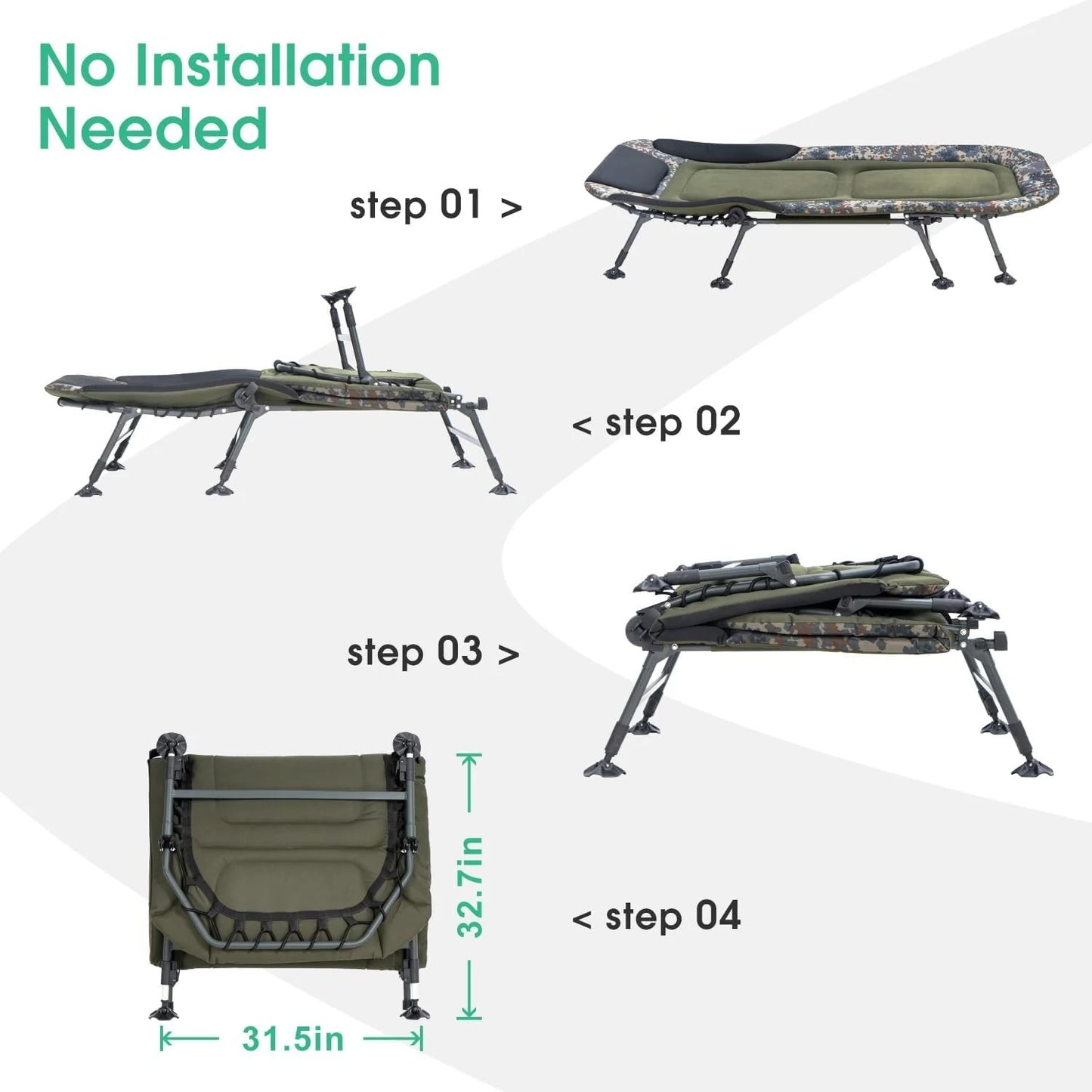 Camping Cots for Adults 330Lbs with Carry Bag, Heavy Duty Folding Bed with Soft Padded Cushion, Portable Military Cot for Hunting, 180 Adjustable Reclining Outdoor Lounger