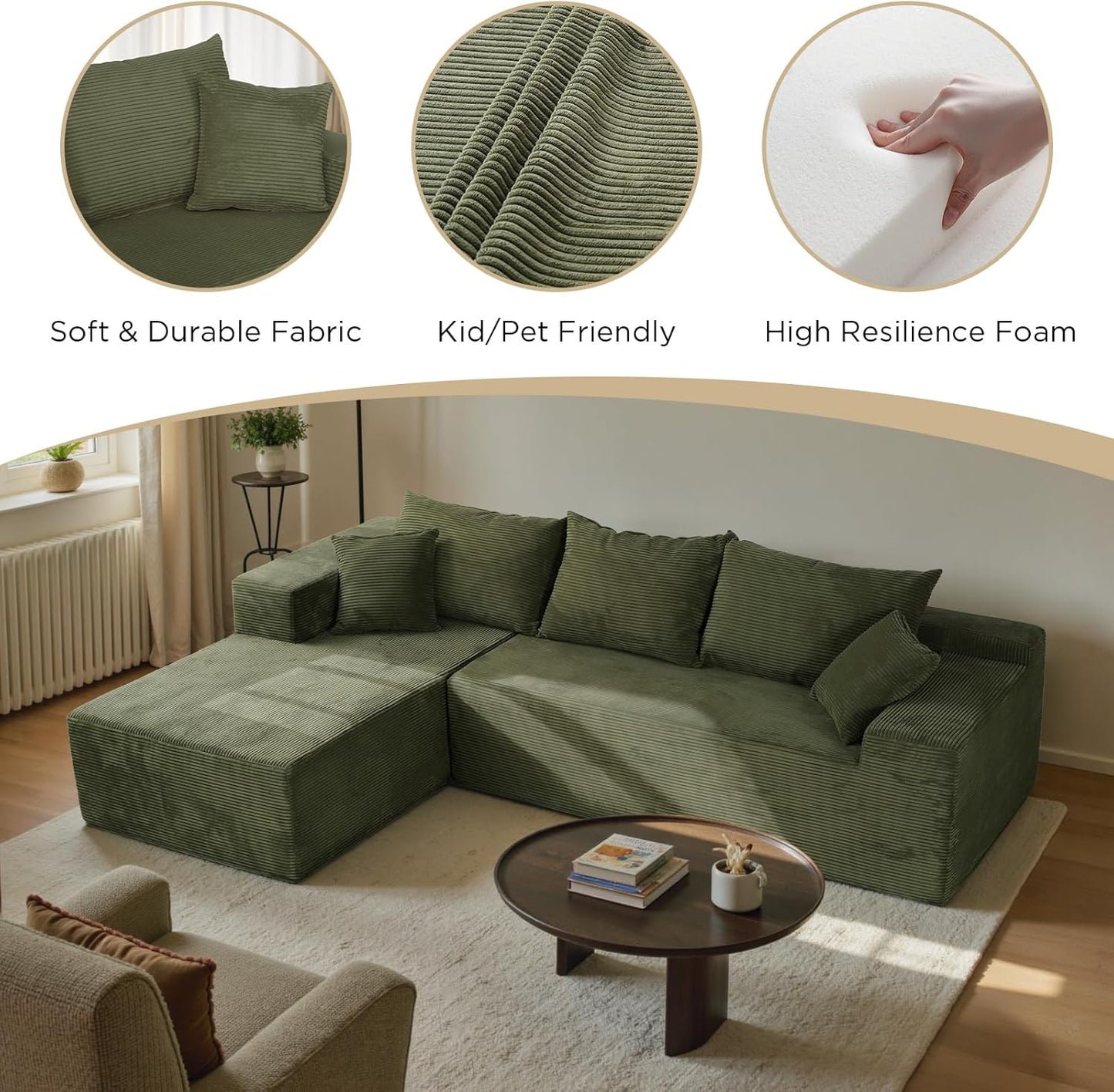 Cloud Sectional Couch with L-Shape Chaise,Modern Modular Sofa with Deep Seat, Upholstered Couches for Living Room Bedroom,No Assembly Required, Beige (Left Facing Chaise)