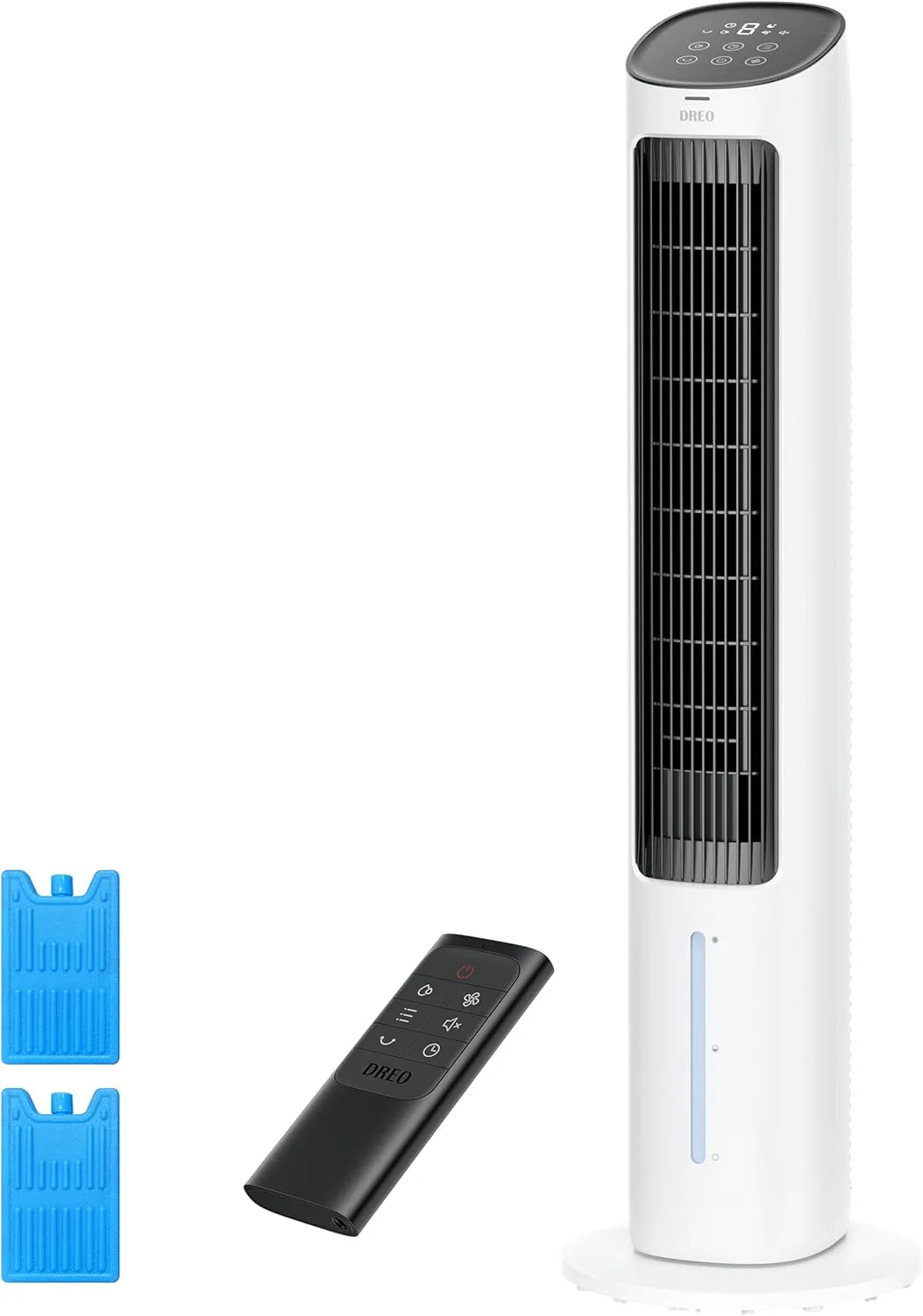 DREO Portable Air Conditioners Fan, 40锟?Standing Fans that Blow Cold Air, Portable AC锟?0掳 Oscillating Evaporative Air Cooler锛Removable Water Tank, Ice Packs, Remote Control, 4 Speeds, 7H Timer, White