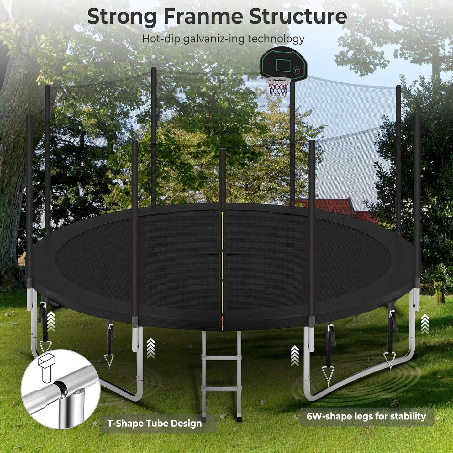 Upgraded 16Ft Trampoline with Basketball Hoop & Net