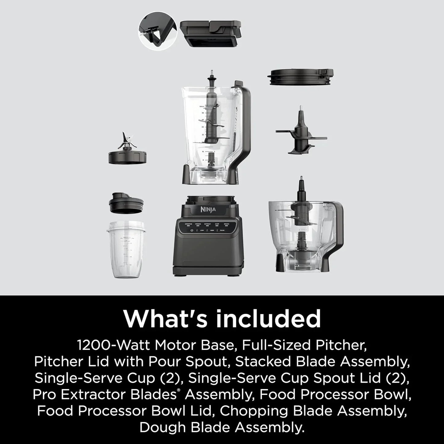 Ninja Mega Kitchen System, 1500 Watt Stand Mixer (2.1 Liters) and Food Processor (8 Cups) with (2) 473 ml Takeaway Cups