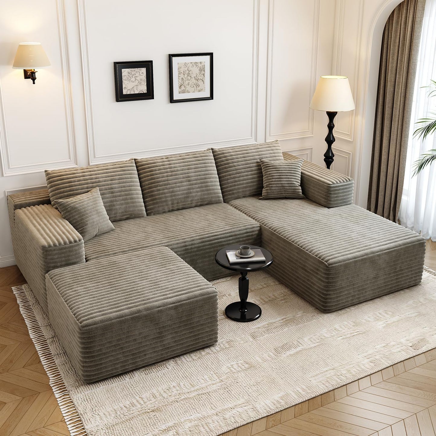 107.5" Cloud Modular Sectional Sofa Couch with L-Shape Chaise,Modern Minimalist Upholstered Couches for Living Room Bedroom,Deep Seat Corner Couch .No Assembly Required (Black,Left Facing Chaise)