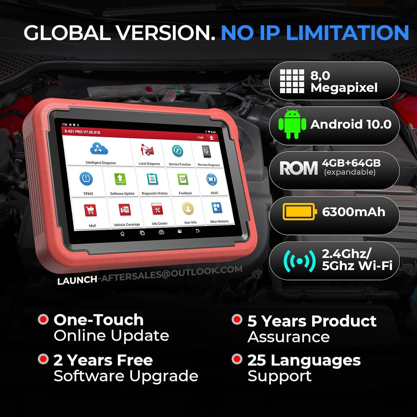 LAUNCH X431 V+ 5.0 Scan Tool with 2025 CANFD Connector, 37 Reset & OE-Level Diagnostics