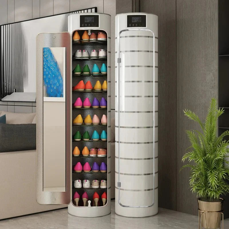 Large-capacity multi-layer rotating disinfection shoe cabinet with mirror + deodorizer
