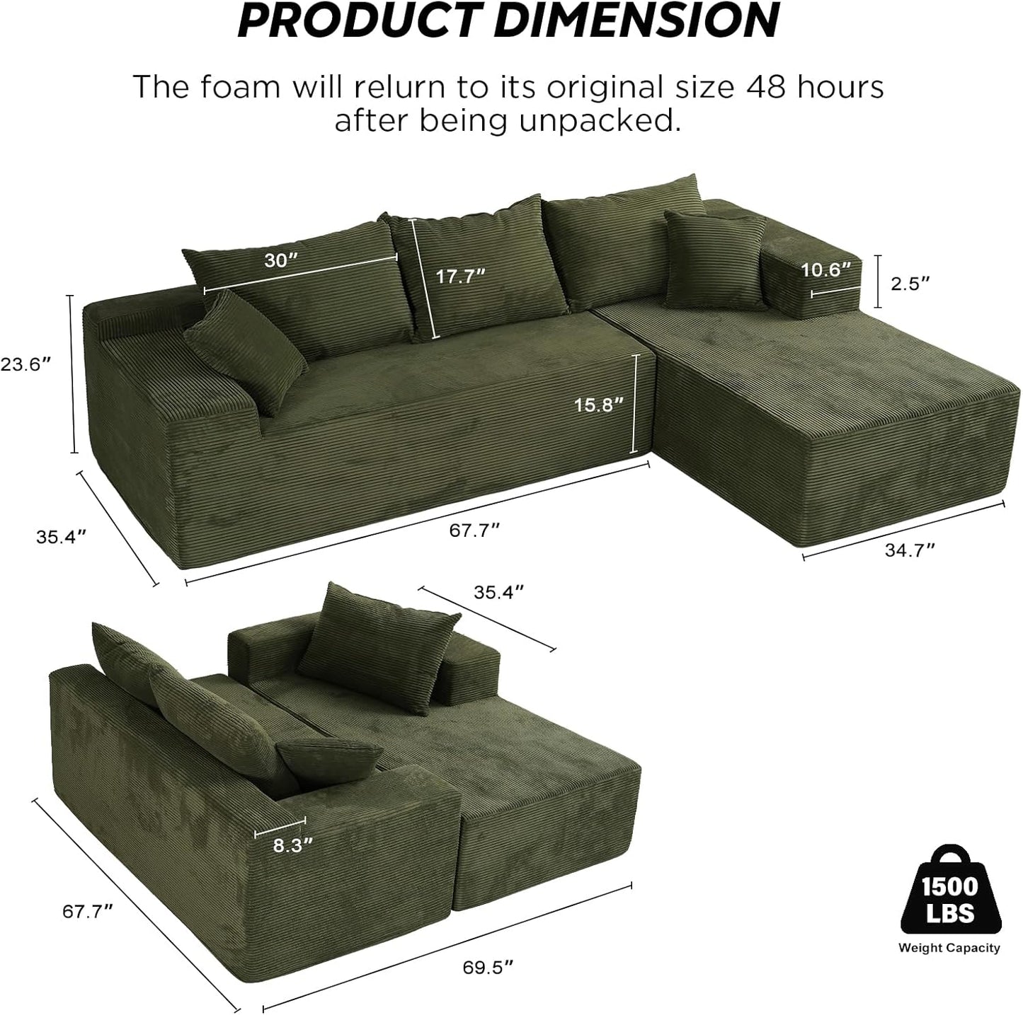 Cloud Sectional Couch with L-Shape Chaise,Modern Modular Sofa with Deep Seat, Upholstered Couches for Living Room Bedroom,No Assembly Required, Beige (Left Facing Chaise)