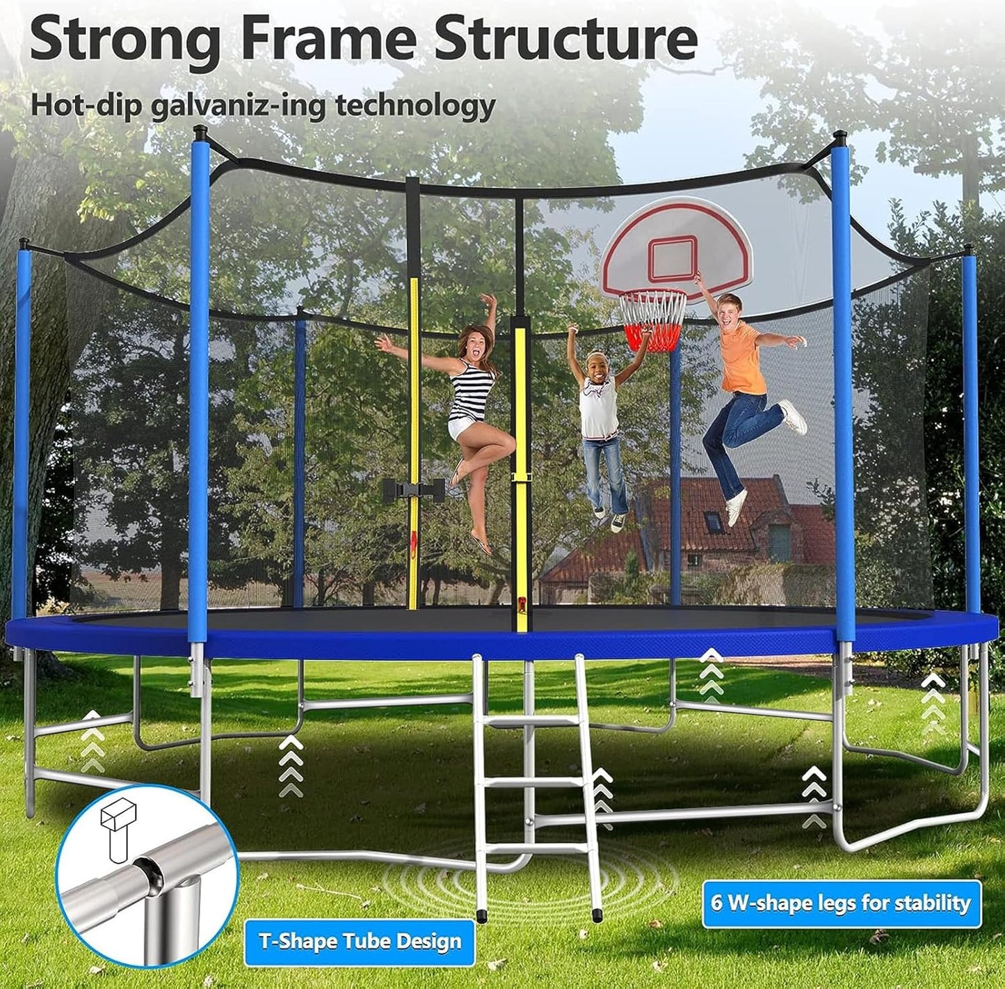 Upgraded 16Ft Trampoline with Basketball Hoop & Net