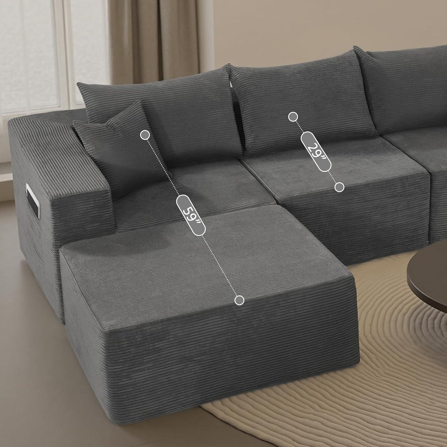 Cloud Sectional Couch with L-Shape Chaise,Modern Modular Sofa with Deep Seat, Upholstered Couches for Living Room Bedroom,No Assembly Required, Beige (Left Facing Chaise)