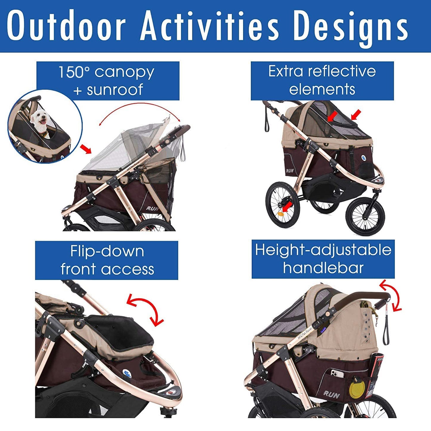 Jogging Sports Stroller with Comfort Rubber Wheels/Zipper-Less Entry/1-Hand Quick Fold/Aluminum Frame for Small/Medium Dogs Cats and Pets (Green Camo)