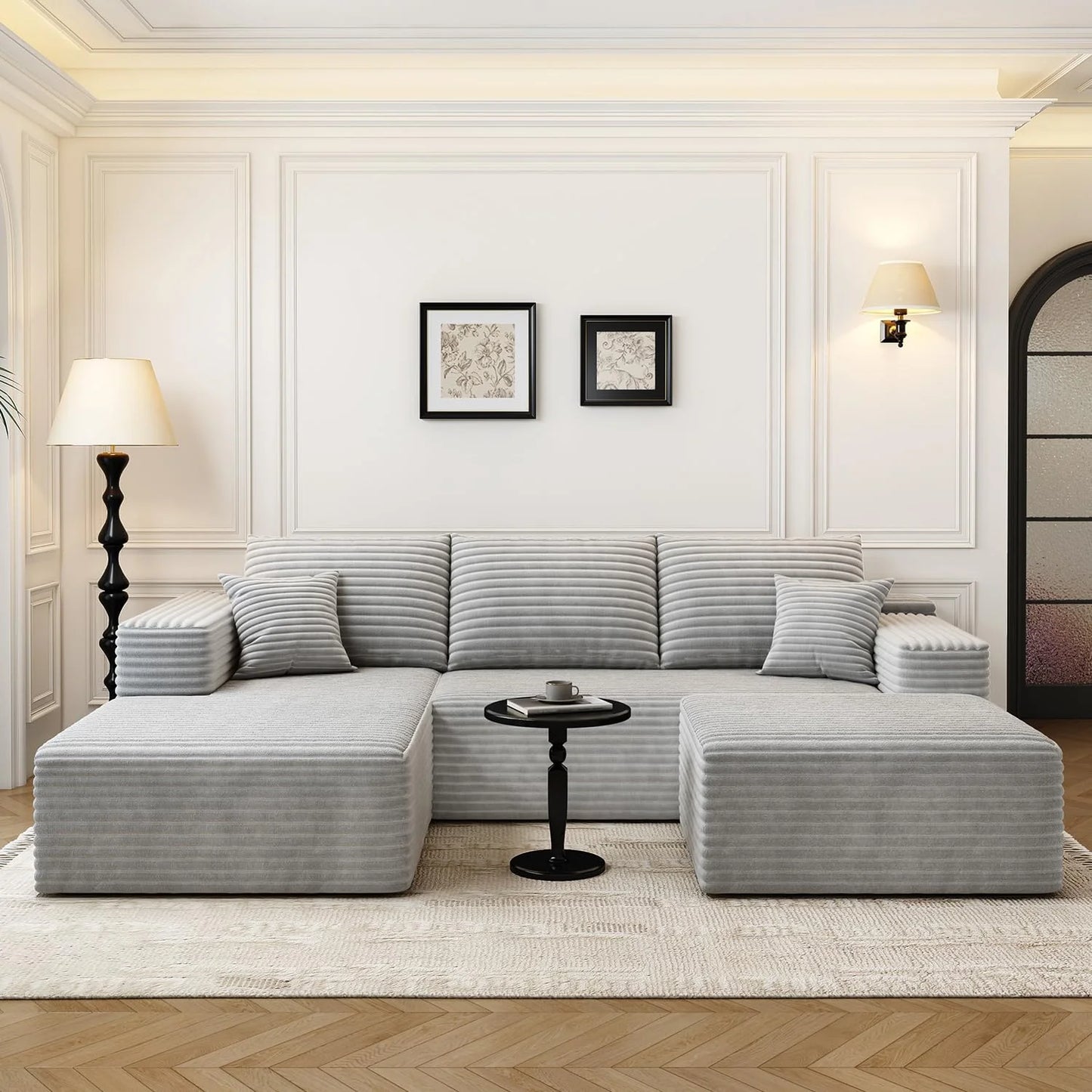 107.5" Cloud Modular Sectional Sofa Couch with L-Shape Chaise,Modern Minimalist Upholstered Couches for Living Room Bedroom,Deep Seat Corner Couch .No Assembly Required (Black,Left Facing Chaise)