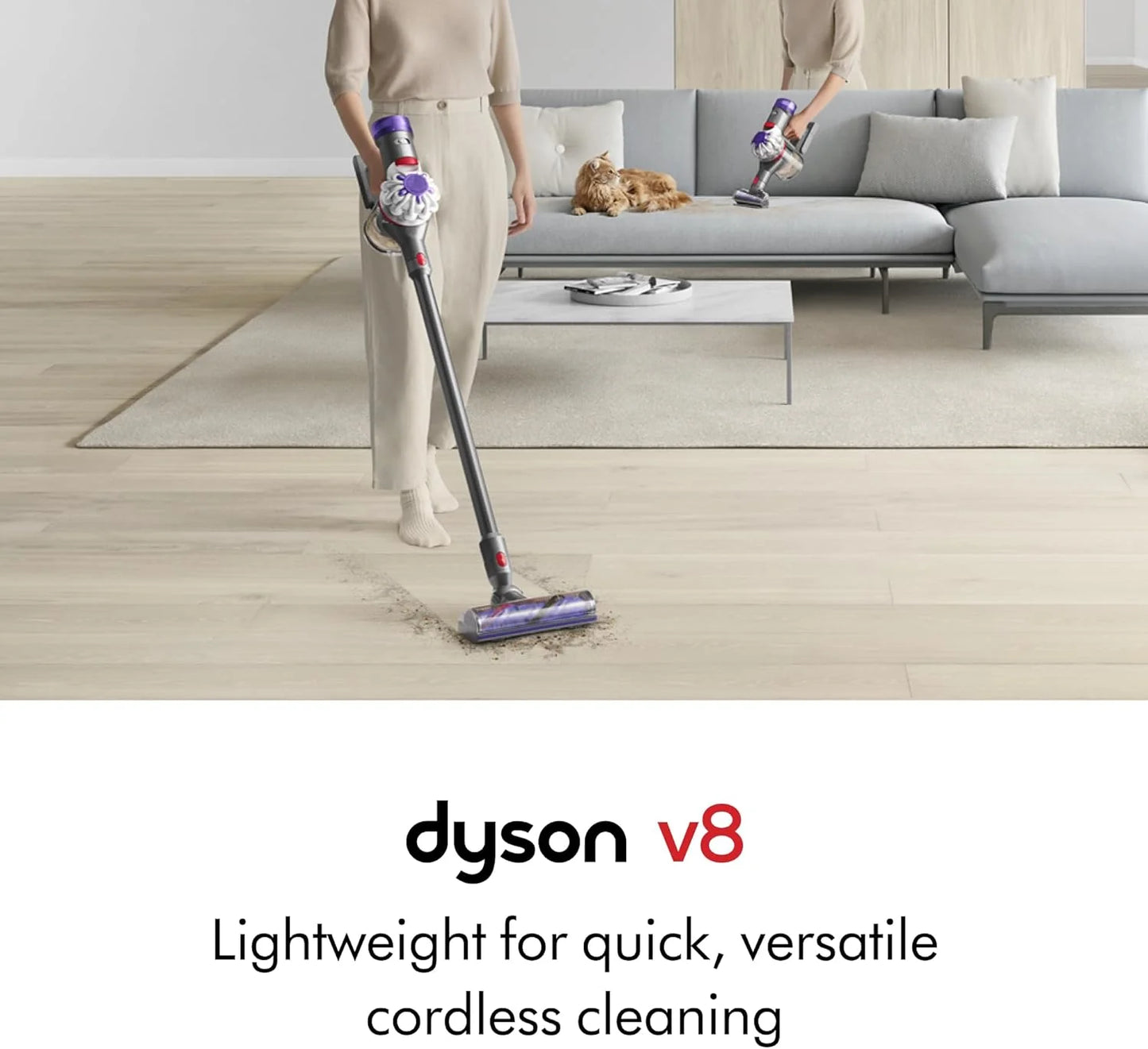 Dyson V8 Cordless Vacuum, Cleans Hard Floors and Carpets, Detangles, Converts to Handheld, 115AW, 2 Power Modes, Up to 40 Minutes鹿