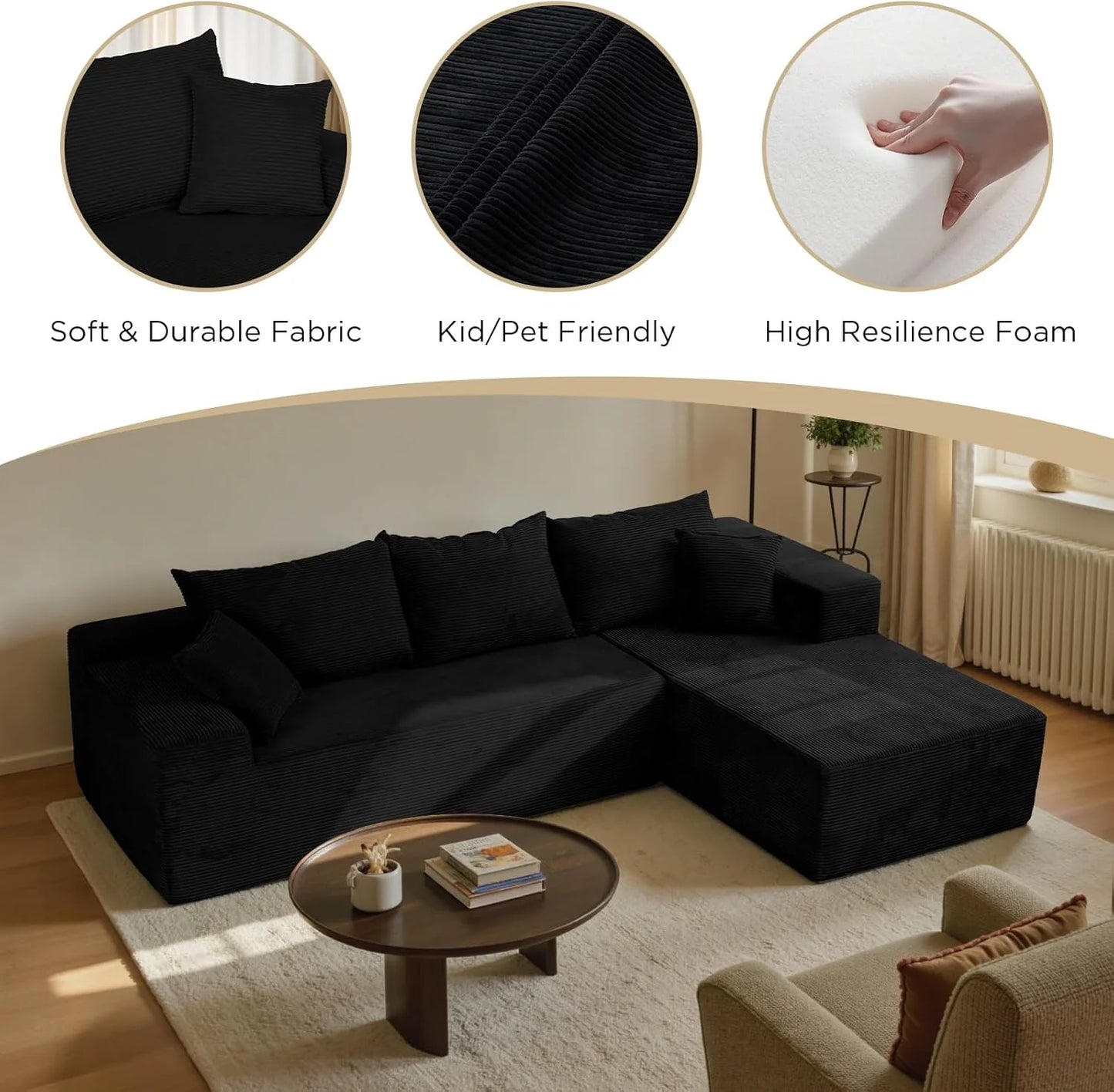 Cloud Sectional Couch with L-Shape Chaise,Modern Modular Sofa with Deep Seat, Upholstered Couches for Living Room Bedroom,No Assembly Required, Beige (Left Facing Chaise)