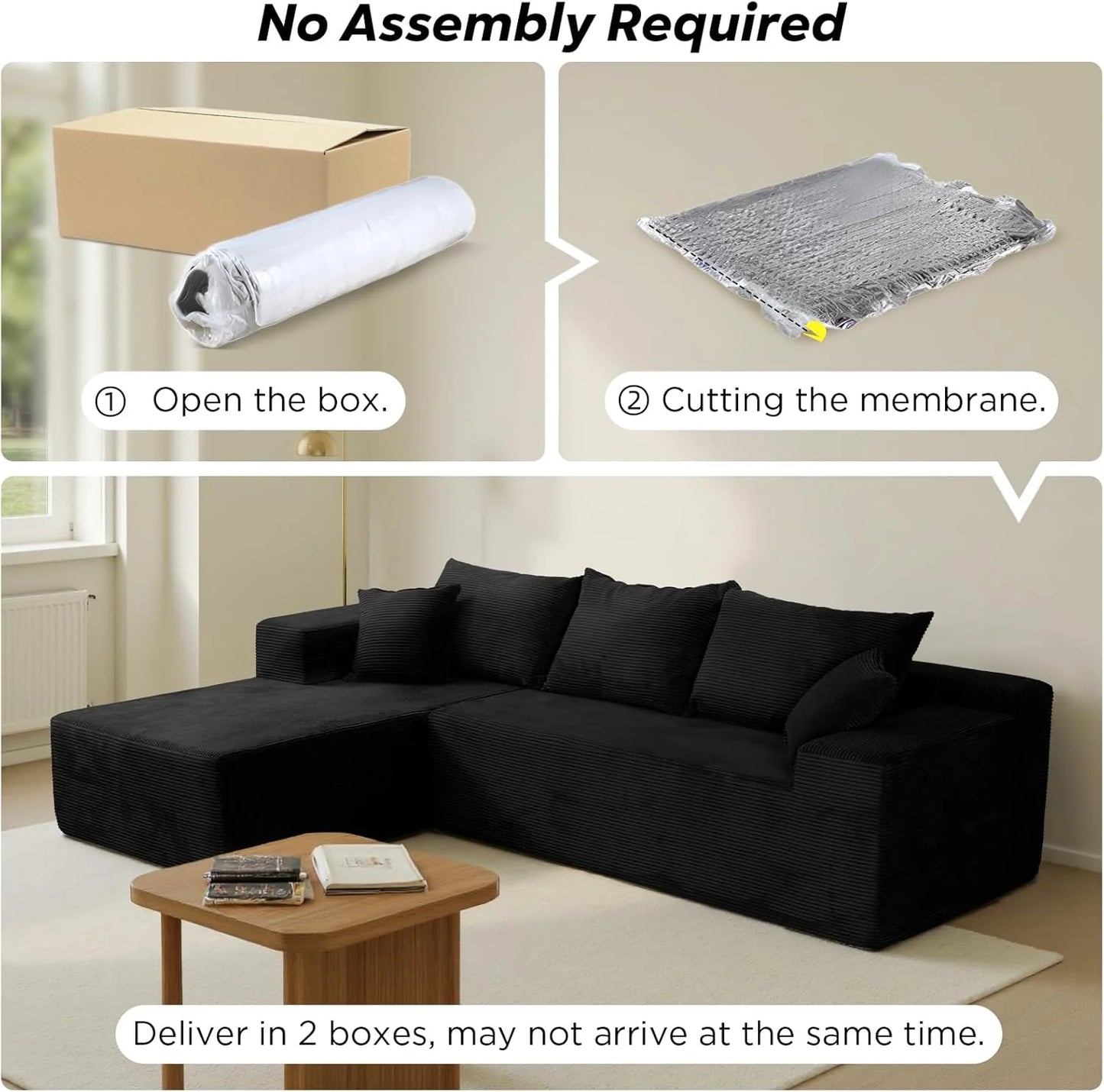 Cloud Sectional Couch with L-Shape Chaise,Modern Modular Sofa with Deep Seat, Upholstered Couches for Living Room Bedroom,No Assembly Required, Beige (Left Facing Chaise)