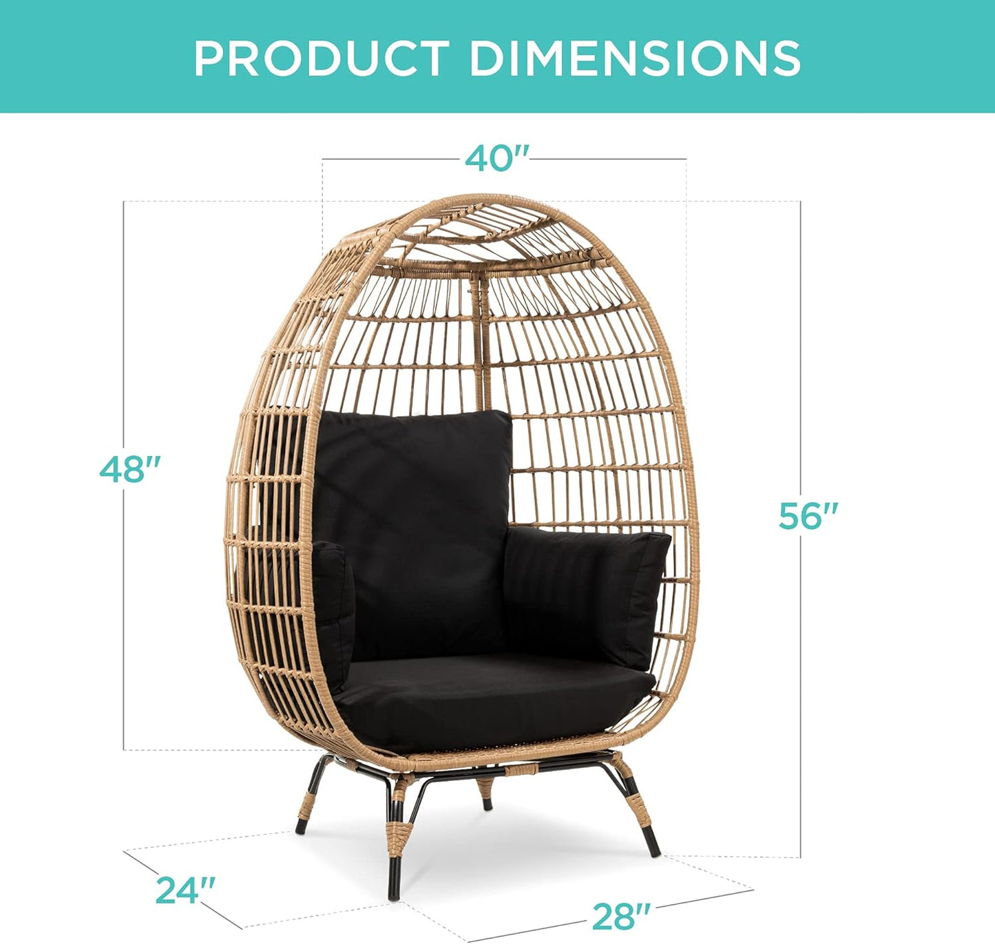 Best Choice Products Wicker Egg Chair Oversized Indoor Outdoor Lounger for Patio Backyard Living Room w/ 4 Cushions Steel Frame 440lb Capacity - Ivory