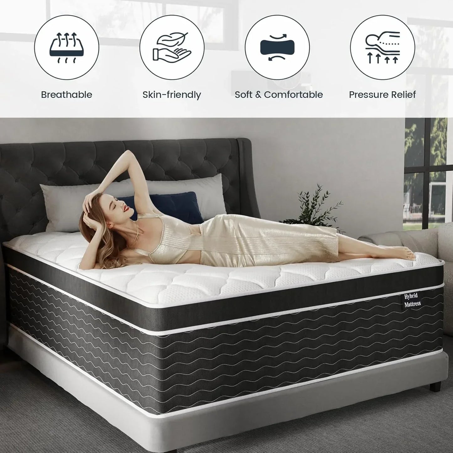 Full Size Mattress 10 Inch Full Size Mattress in a Box Medium Plush Hybrid Mattress